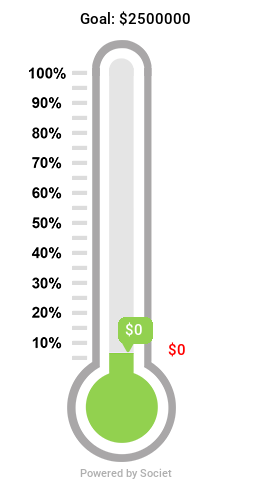 Fundraising thermometer dollar amount is approaching the goal of 2.5 million