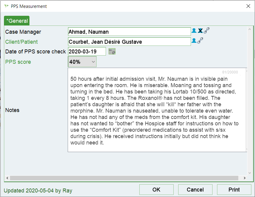 case notes example template hospice