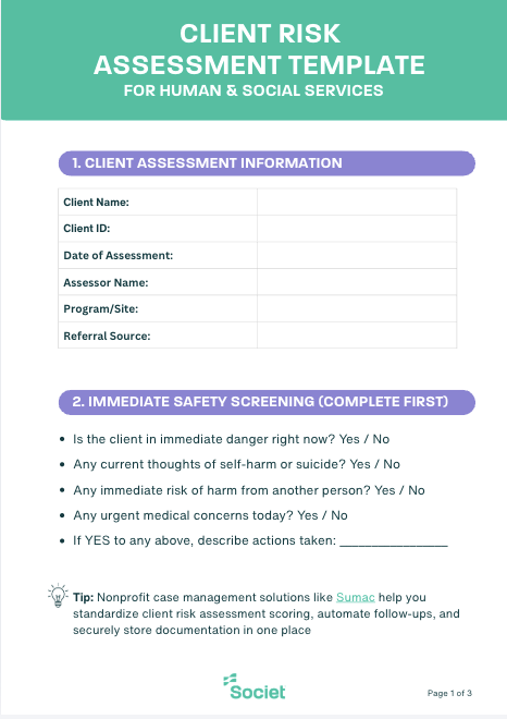 Client Risk Assessment Sample Client Risk Assessment in Human Services: A Practical Guide for Nonprofits