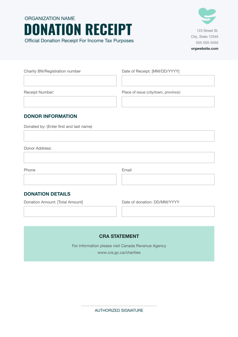 Free Cash Donation Receipt Canada Template