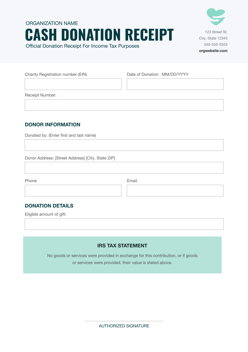 Free Cash Donation Receipt US Template