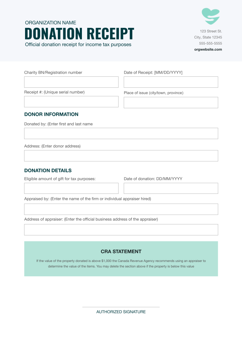 Free Church Religious Organization Donation Receipt Canada Template