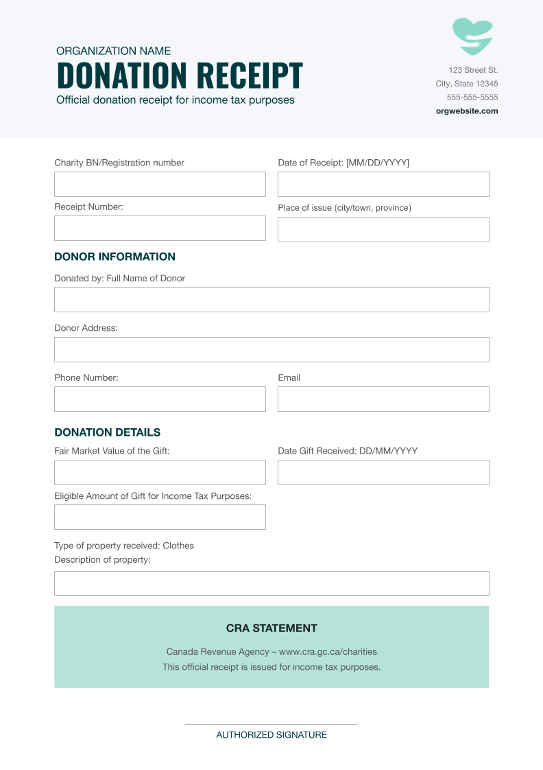 Free Clothing Donation Receipt Canada Template