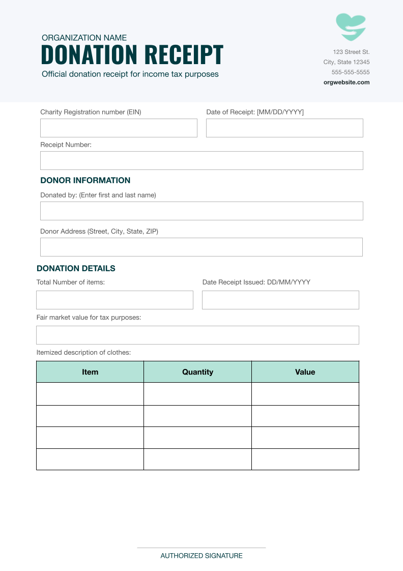 Free Clothing Donation Receipt US Template