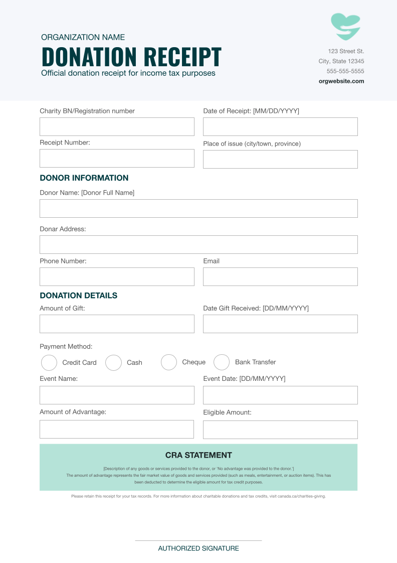 Free Event Donation Receipt Canada Template