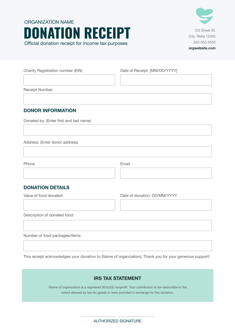 Free Food Donation Receipt US Template