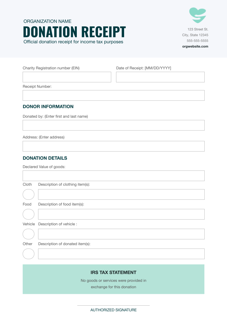 Free In-kind Donation Receipt US Template