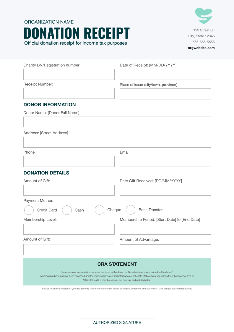 Free Membership-based Donation Receipt Canada Template