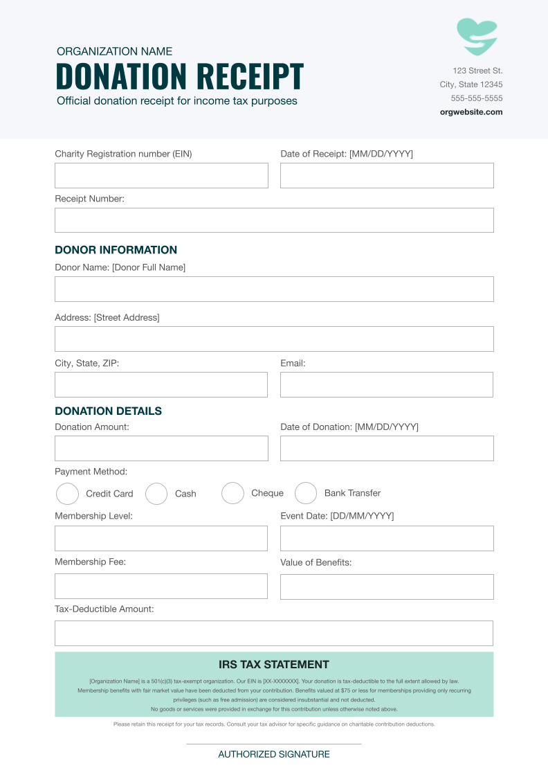 Free Membership-based Donation Receipt US Template