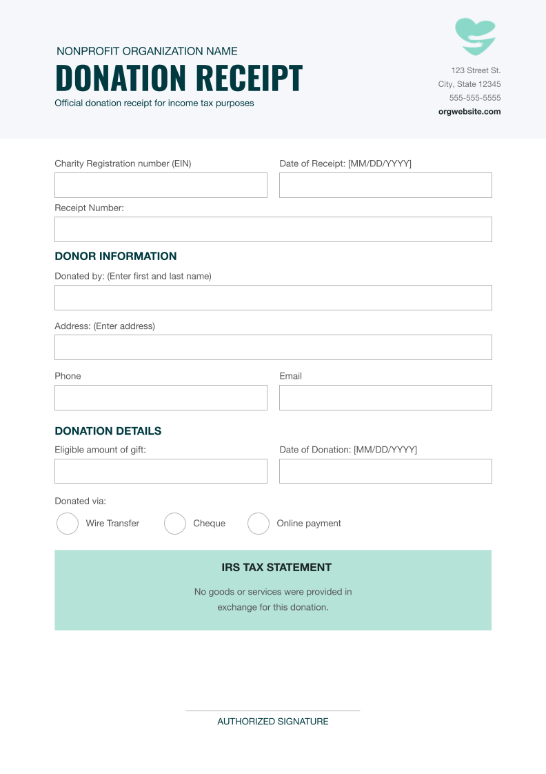 Free Online donation receipt US Template