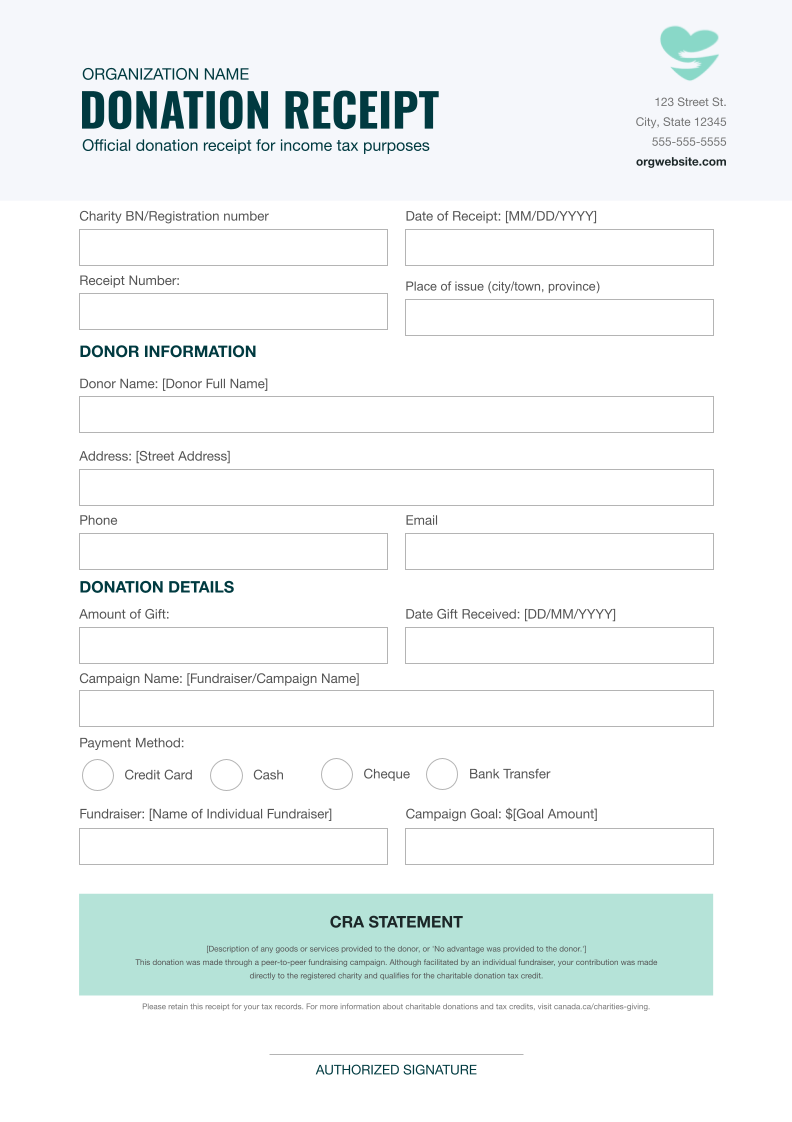 Free Peer-to-Peer Third-party donation receipts Canada Template