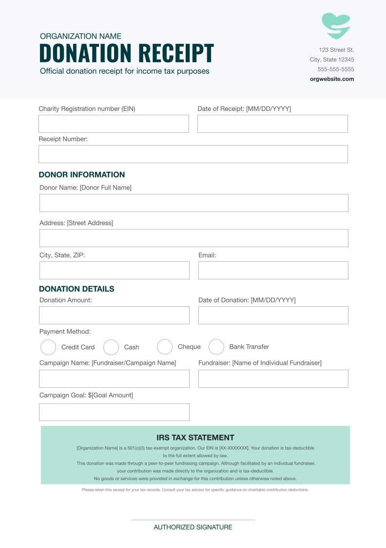 Free Peer-to-Peer Third-party Donation Receipts US Template