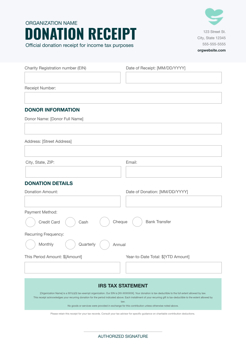 Free Recurring Donation Receipt US Template