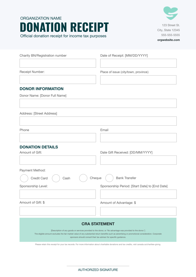 Free Sponsorship Donation Receipt Canada Template