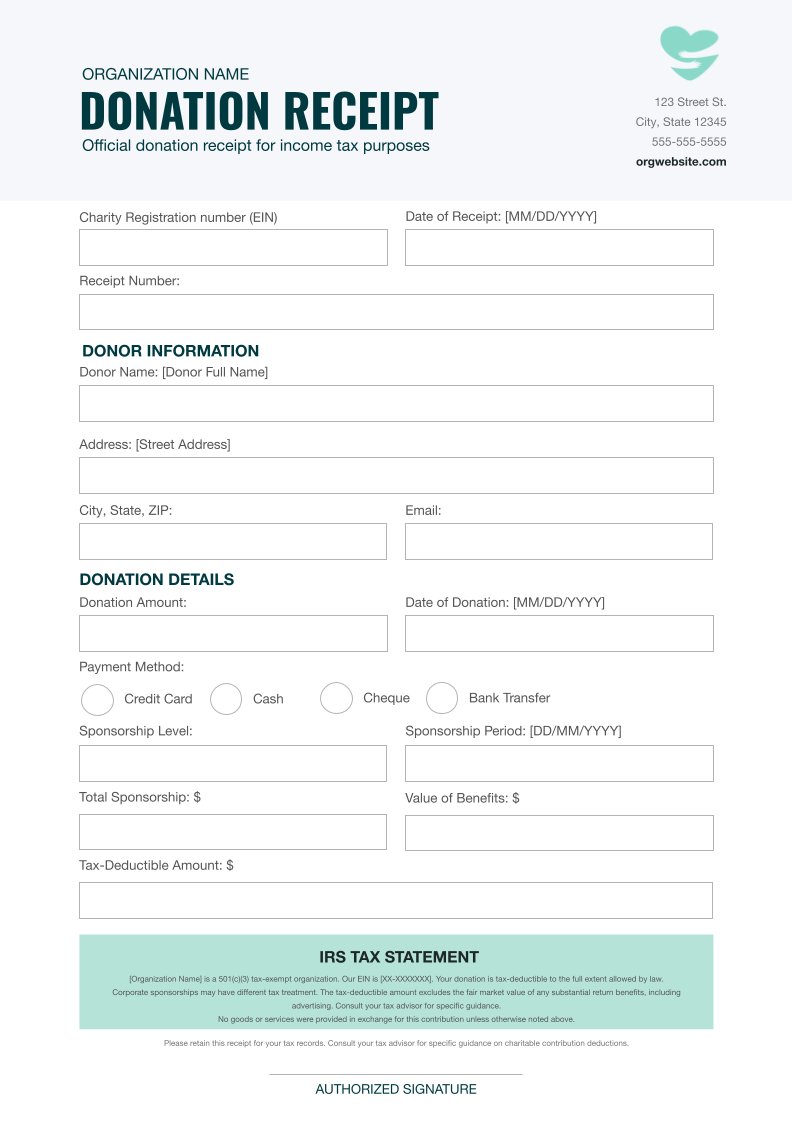 Free Sponsorship Donation Receipt US Template