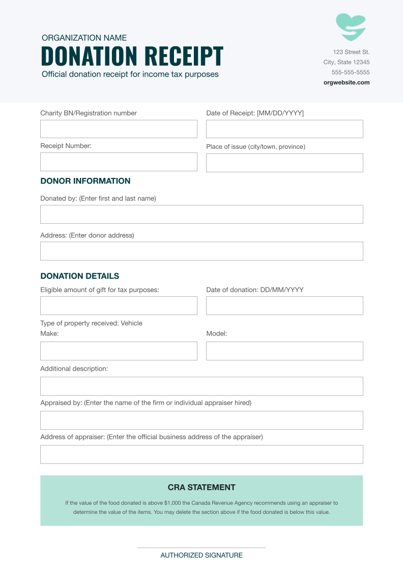 Free Vehicle Donation Receipt Canada Template