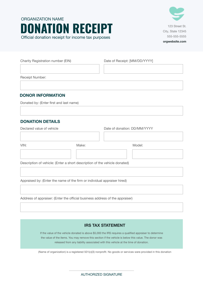 Free Vehicle Donation Receipt US Template