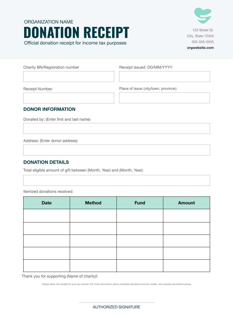 Free Year-end Donation Receipt Canada Template