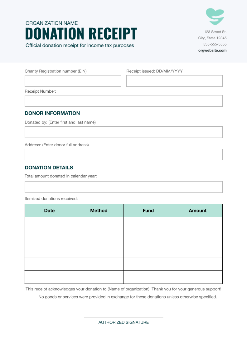 Free Year-end Donation Receipt US Template