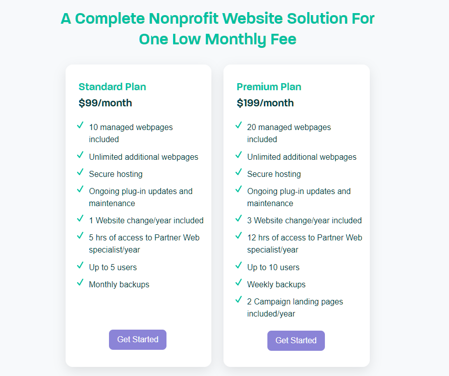 Nonprofit website builder service price
