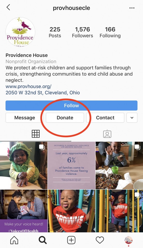 Instagram donate button nonprofit