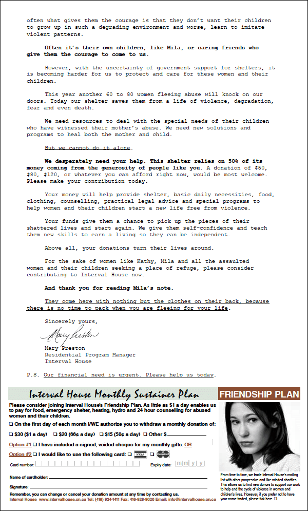 Women's Charities - Fundraising Letter Example with Order Form