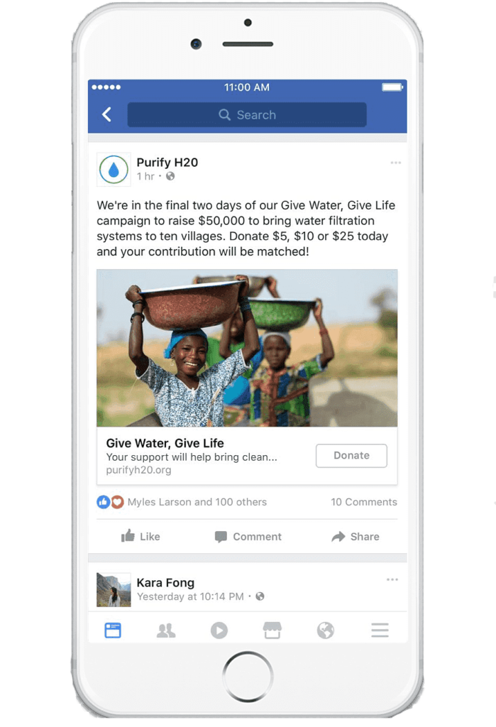 annonce facebook pour la collecte de fonds auprès des donateurs de niveau intermédiaire