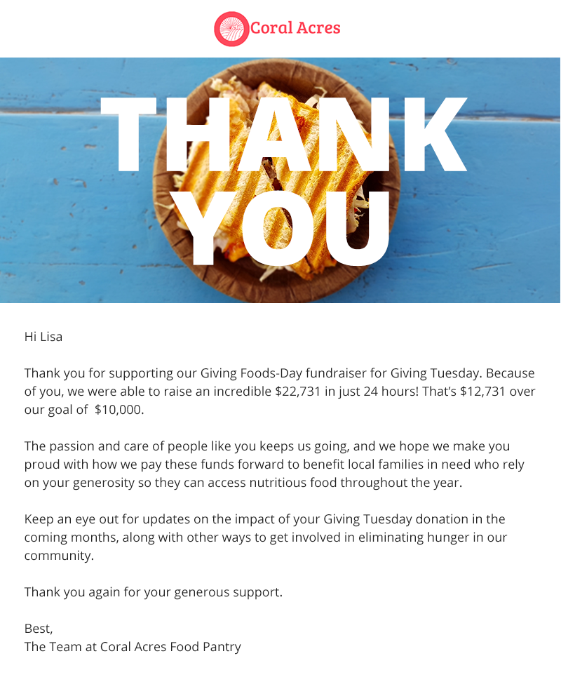 Nonprofit thank you email