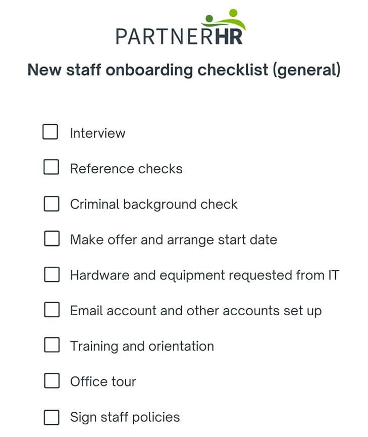 liste de contrôle pour l'intégration du nouveau personnel