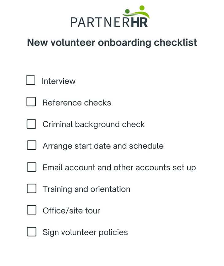 liste de contrôle pour l'intégration des nouveaux bénévoles