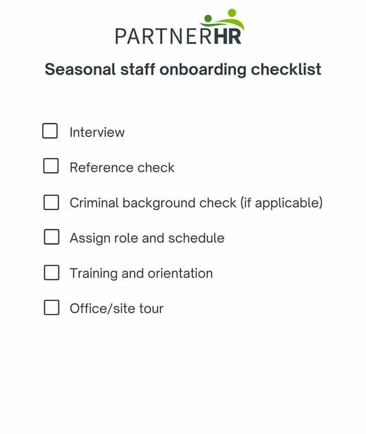 liste de contrôle pour l'intégration du personnel saisonnier