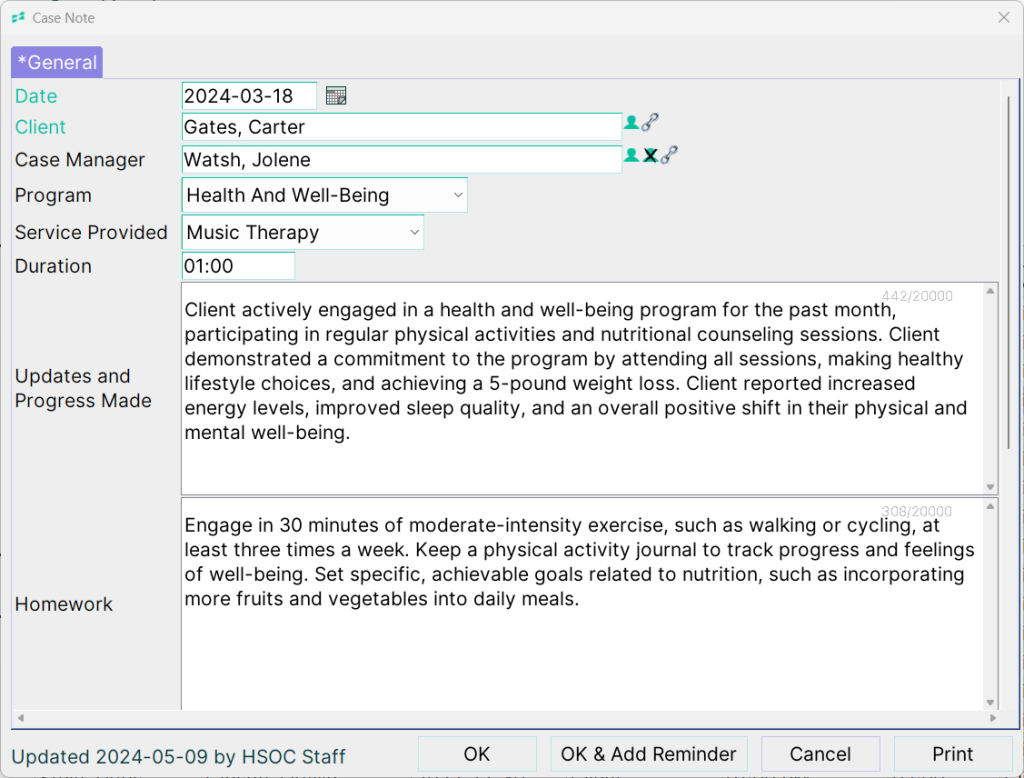 case notes example template health and social services