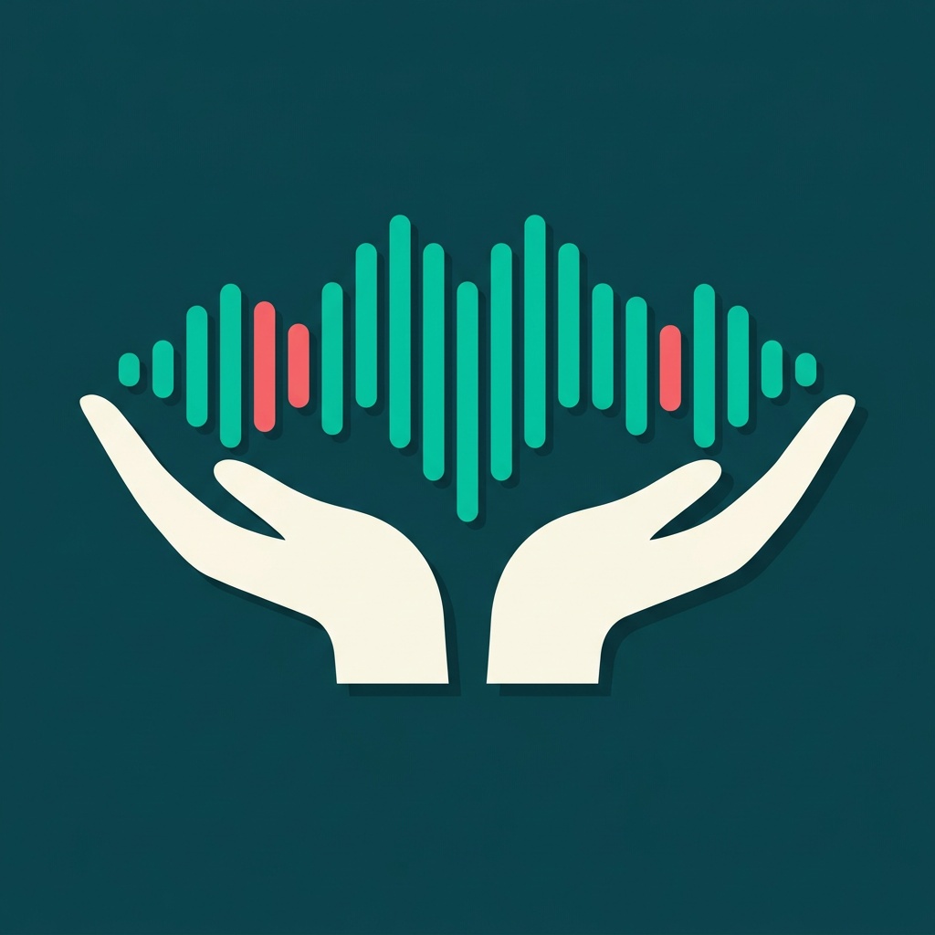The Business of Helping emblem: two open hands holding an audio waveform that rises into a heartbeat